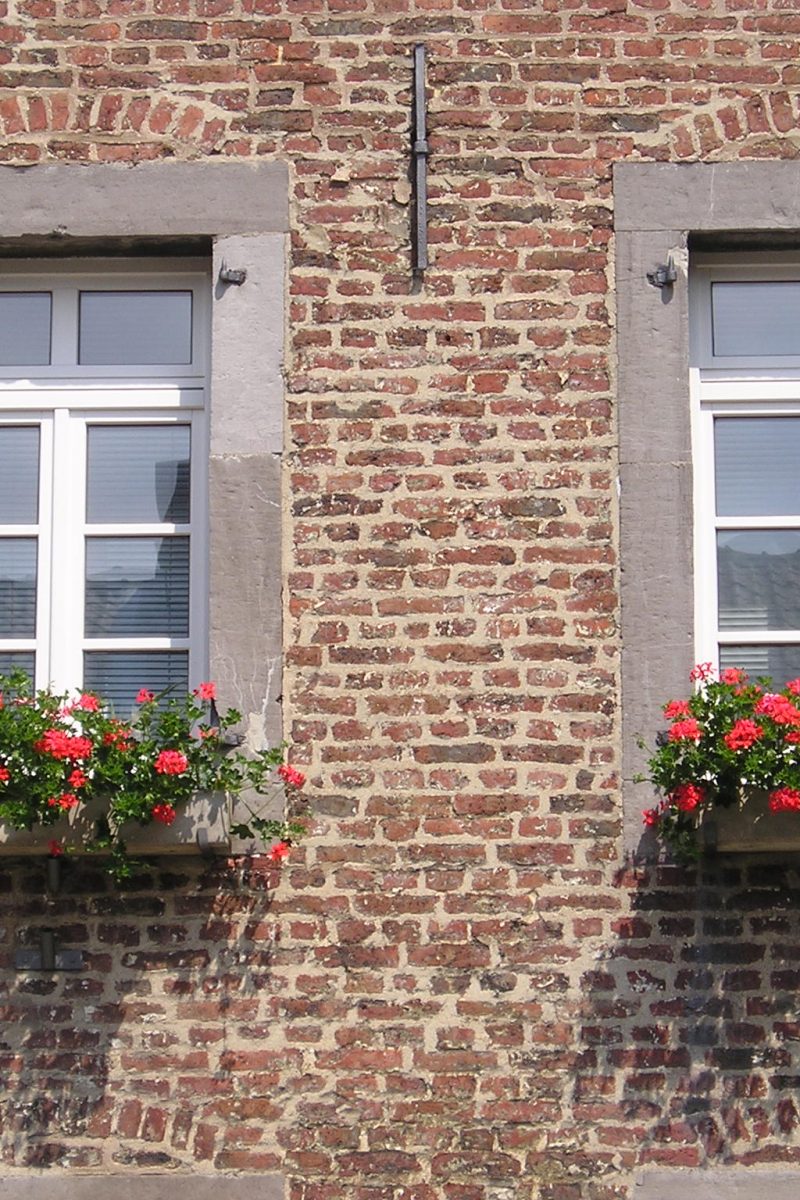 Zwei Fenster mit Blumenkästen